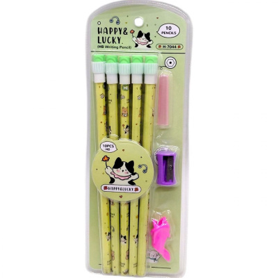 Олівці Happy&Lucky HB з великою гумкою,10 штук (ЗЕЛЕНИЙ) MIC H-7044