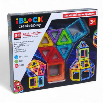 Конструктор магнітний Кольорові магніти (30 деталей) iBLOCK PL-923-526