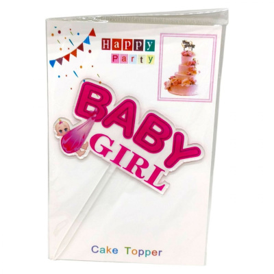 Топпер на торт Baby girl 14 см, рожевий MIC 36098