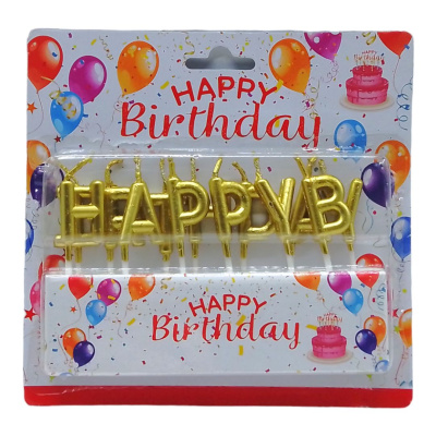Свічки для торта Happy Birthday золоті 2,5 см MIC 7575-2ЛК