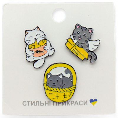 Металеві значки (піни) Котики, 3 штуки MIC CN-117