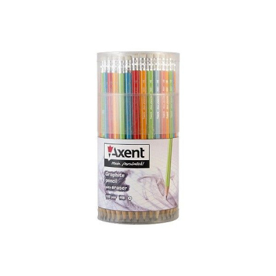 Олівець графітовий Axent, з гумкою, мікс Axent 9001/100-A