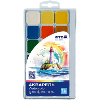 Фарби акварельні, 18 кол. Classic Kite K-066