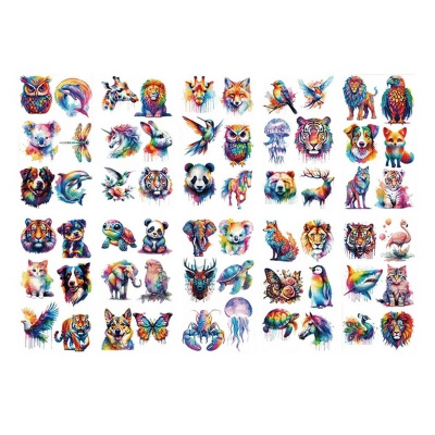Набір тимчасових тату "Тварини - акварель" animals-watercolor-mini-set-1-10, 10 штук, розмір 12 х 7 см