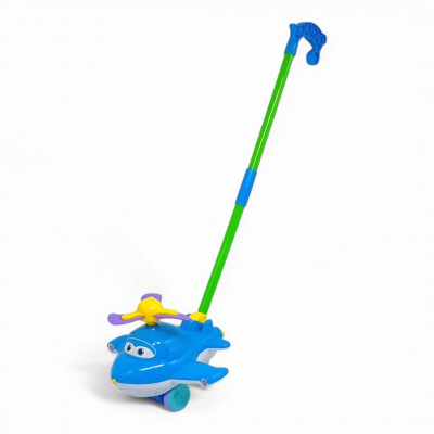 Каталка з ручкою Літак, світло (синя) MIC 9909A