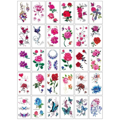 Набір тимчасових тату "Кольорові міні №3" color-tattoo-mini-set-3-30-E30, 30 штук, розмір 9,5 х 9,5 см