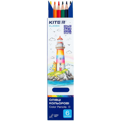Олівці кольорові, 6 шт. Kite Classic Kite K-050