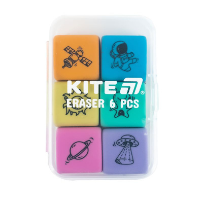Набір гумок у пластиковому боксі Space, 6 шт., асорті Kite K24-145