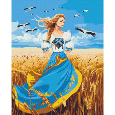 Картина по номерах Дівчина у патріотичній сукні 40x50 см Origami LW32580
