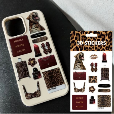 Набір 3D стікерів Leopard mood (8 стікерів) Tattooshka SB-50