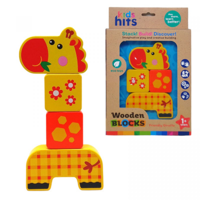 Деревʼяна іграшка-конструктор Wooden Blocks: Жирафа, 4 елементи Kids hits KH20/003