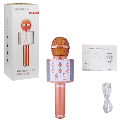 Бездротовий (bluetooth) мікрофон караоке, рожеве золото MIC С48340