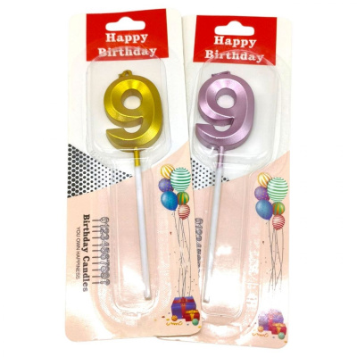 Свічка-цифра 9 металік 5 см (мікс кольорів), 1 шт MIC 35459