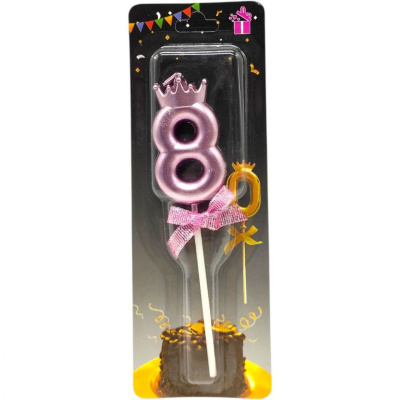 Свічка-цифра 8 з короною (ФІОЛЕТОВИЙ) 14 см MIC JY-1064/TY-S1