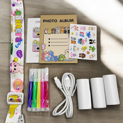 Фотоапарат-термопринтер Print Camera: Единоріг, чорно-білий друк, з фломастерами, 3 рулони паперу Sindeer Toys M12U