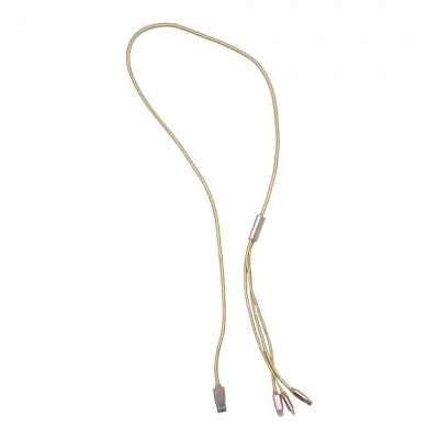 Кабель тканинний 3 в 1, MicroUSB, Type-C та Lightning (золотистий) MIC MBS142