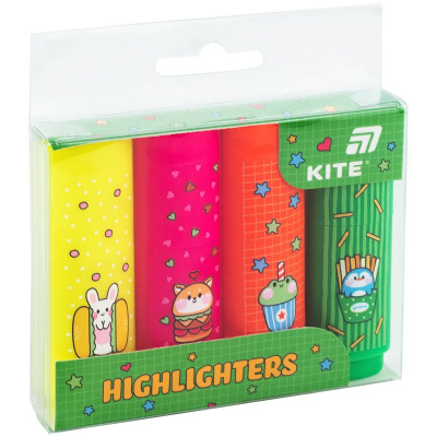 Маркер Highlighter, Kite, набір 4-х, неон Kite K26-445-1