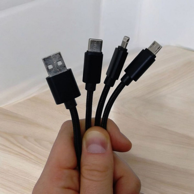 Кабель тканинний 3 в 1, MicroUSB, Type-C та Lightning(чорний) MIC MBS142