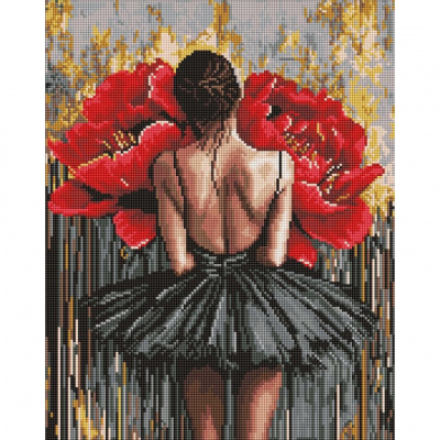 Алмазна мозаїка "Балерина з червоними півоніями" ©art_selena_ua AMO8356, 40х50 см