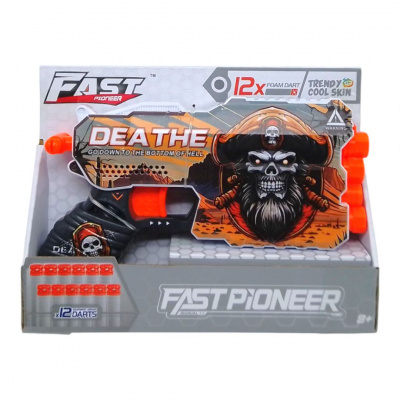 Пістолет іграшковий Смерть, механічний, чотириствольний з мʼякими набоями, 23 см Fast Pioneer BH143