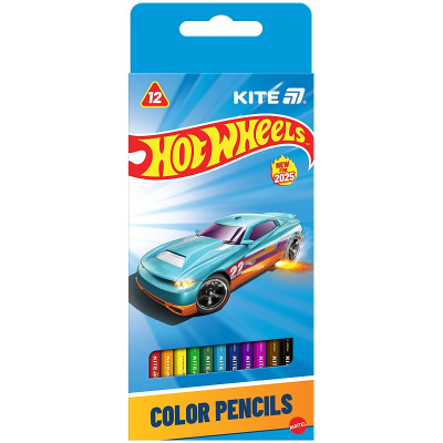 Олівці кольорові тригранні, 12 шт. Hot Wheels Kite HW25-053