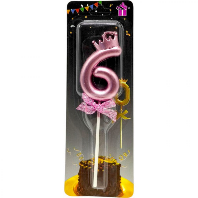 Свічка-цифра 6 з короною (ФІОЛЕТОВИЙ) 14 см MIC JY-1064/TY-S1