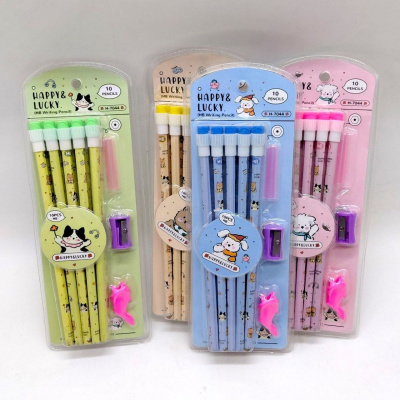 Олівці Happy&Lucky HB з великою гумкою,10 штук (РОЖЕВИЙ) MIC H-7044