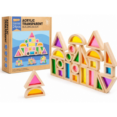 Дерев'яний конструктор із кольоровими акриловими вставками C9434, 24 деталі