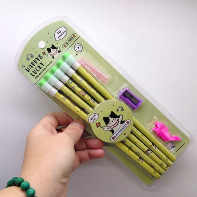 Олівці Happy&Lucky HB з великою гумкою,10 штук (РОЖЕВИЙ) MIC H-7044