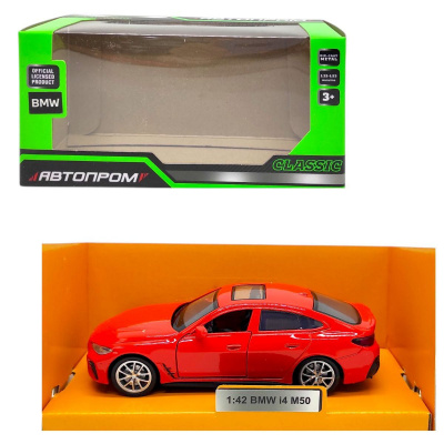 Машинка металева АВТОПРОМ. 1:43 BMW I4 M50 (червона) Автопром 4378