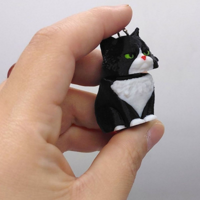 Брелок 3d друк КОТИК З ПРУЖИНОЮ (ЧОРНИЙ), KEYCHAIN MIC KCHN135