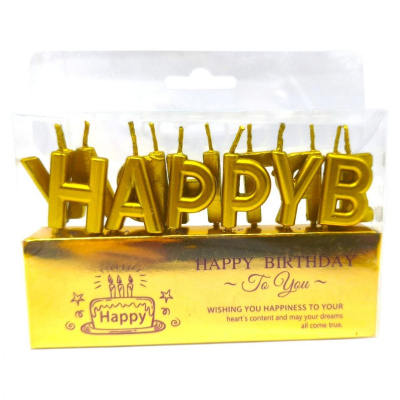 Свічки для торта Напис - Happy Birthday золото MIC 30964
