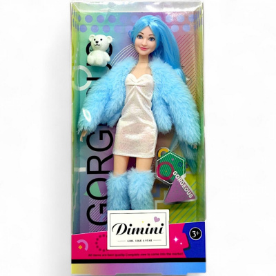 Лялька в шубці Dimini, блакитна MIC DMN05C