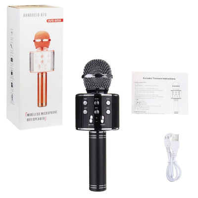 Бездротовий (bluetooth) мікрофон караоке, чорний MIC С48340