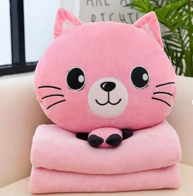 Дитяча м'яка іграшка "Кішечка" L1128(Pink) іграшка з пледом, розмір 40 см