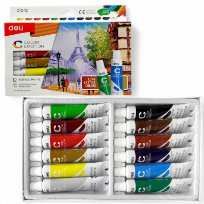 Фарба акрилова Color Emotions, 12 кольорів по 12 мл Deli EC12-12
