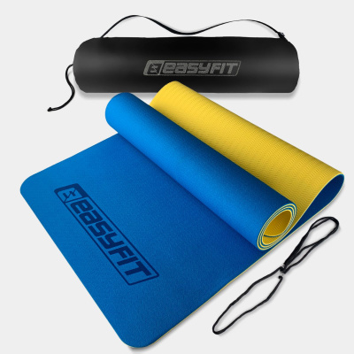 Килимок для йоги та фітнесу EasyFit TPE+TC 6 мм двошаровий + Чохол синій-жовтий EasyFit EF-1924s-BEY