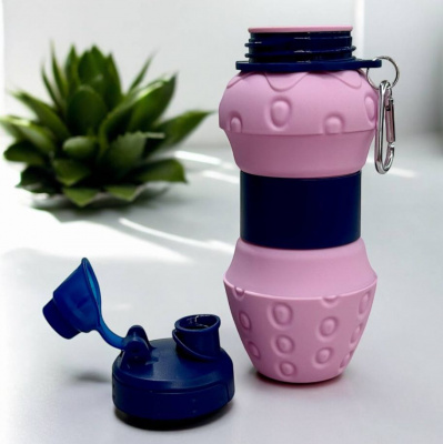 Пляшка для води розкладна Полуниця (силікон) 600 мл, рожева MIC сk4-1046