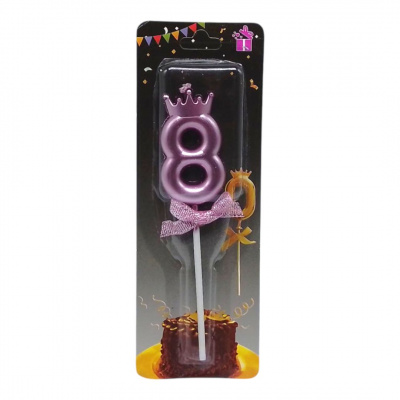 Свічка для торта Цифра 8 з короною (фіолет) MIC JY-1064/TY-S1