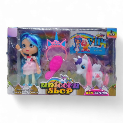Лялька з єдинорогом Unicorn shop, блакитна MIC B3800