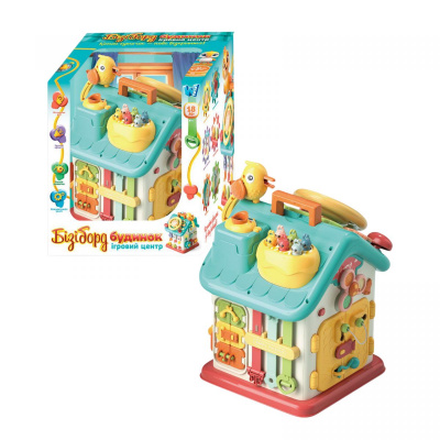 Будинок бізіборд, ОЗВУЧУВАННЯ УКРАЇНСЬКОЮ МОВОЮ, 15 казок, 15 пісень, 10 скоромовок, кермо, застібки, замки, “Нагодуй пташку”, в коробці Wtoys 62638