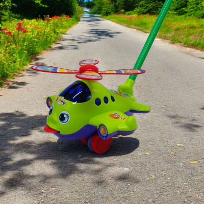 Каталка Вертоліт на паличці, з дзвіночком (салатовий) MIC 0323