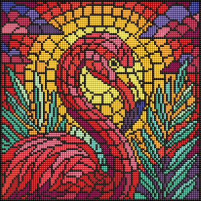 Алмазна мозаїка "Вітраж. Фламінго" ©art_selena_ua AMO8318, 30х30 см