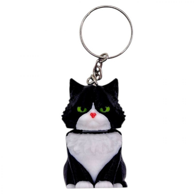 Брелок 3d друк КОТИК З ПРУЖИНОЮ (ЧОРНИЙ), KEYCHAIN MIC KCHN135