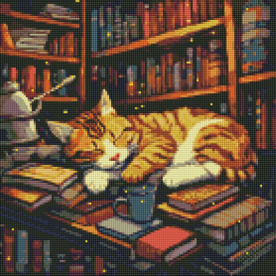 Алмазна мозаїка "Пухнастий книголюб" ©art_selena_ua AMO7648 Ідейка 40х40 см