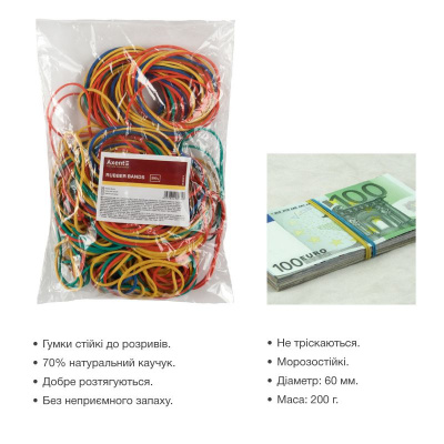 Гумки для грошей кольорові, 200 г Axent D4621