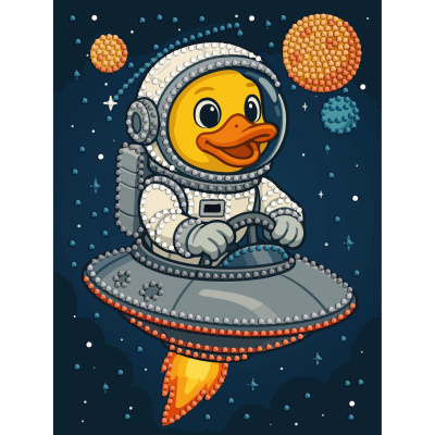 Набір з алмазною мозаїкою (ВИБІРКОВОЮ) КАЧКА В КОСМОСІ 15x20см Ідейка AMV1202