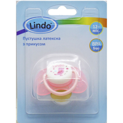 Пустушка латексна з прикусом, 12м+ (рожева) Lindo Pk 012/12+