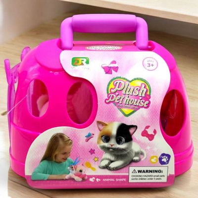 Кошеня з переноскою Plush Pet House (малиновий) MIC DR5109