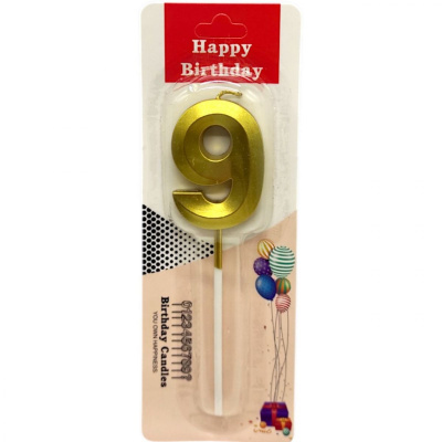 Свічка для торта Цифра 9 золотиста MIC TL-1056